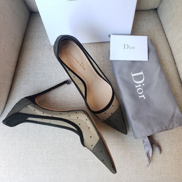 Dior Shoes - Authentic! Dior Mesh polka dot heels